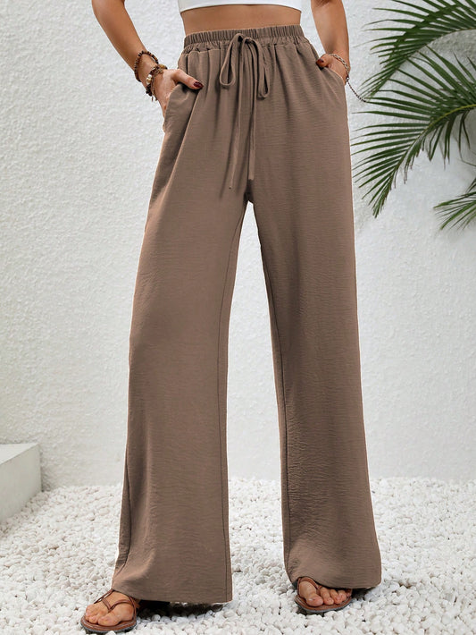 Spring And Summer Casual Drawstring Elastic Waist Wide Leg Pants