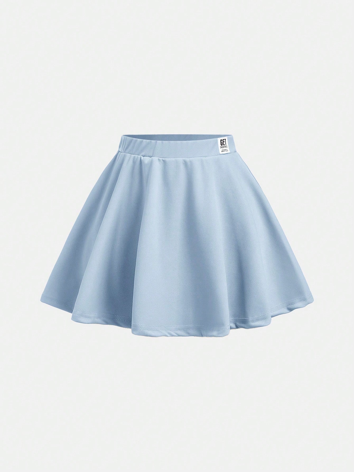 Tween Girl Knitted Solid Color A-Line Skirt With Applique Decoration, Loose Fit Casual Style