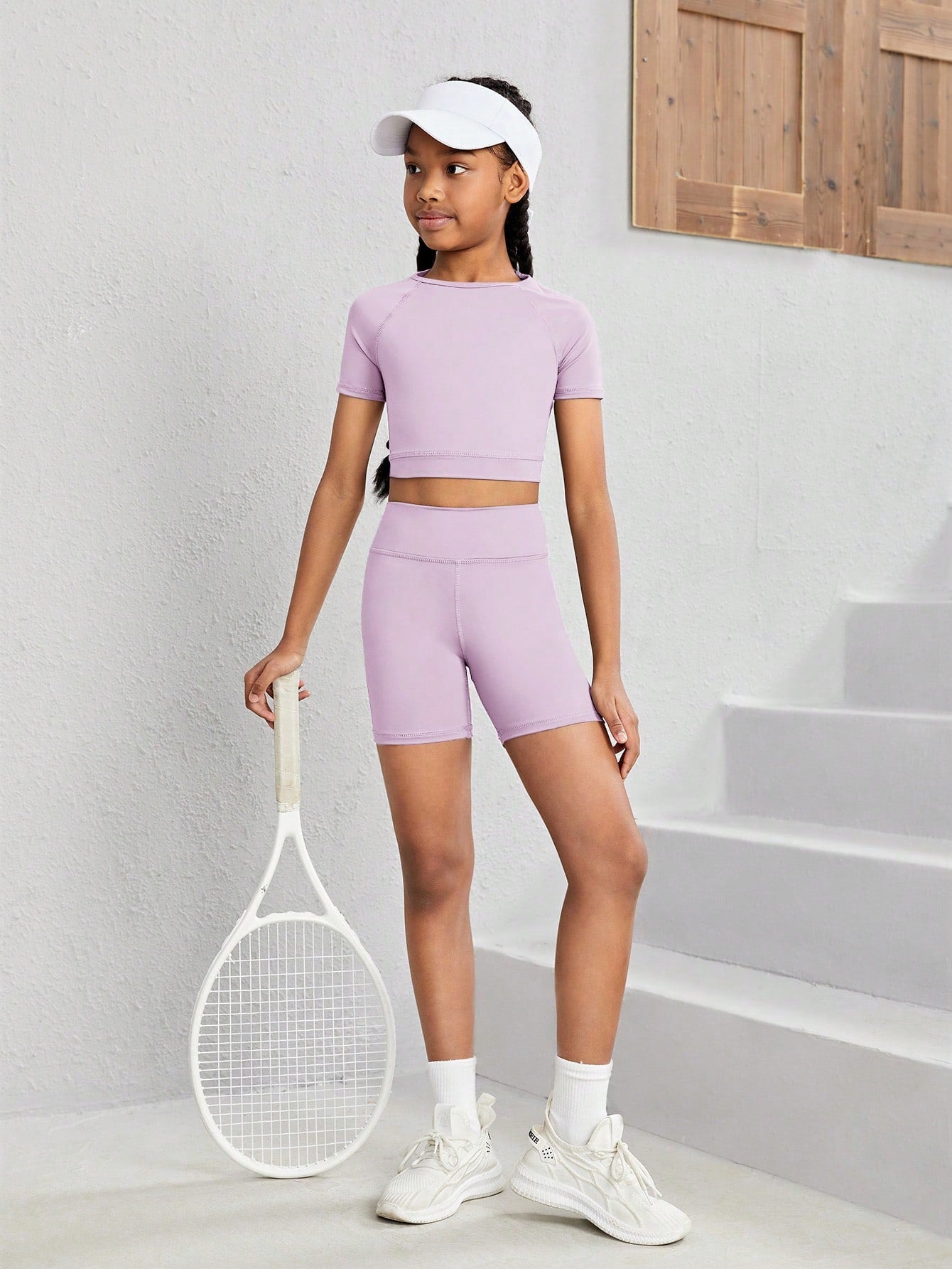 Tween Girl Solid Crop Tee & Biker Shorts