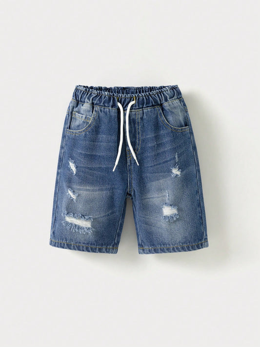 Young Boy Stretch Waist All-Match Daily Casual Denim Shorts