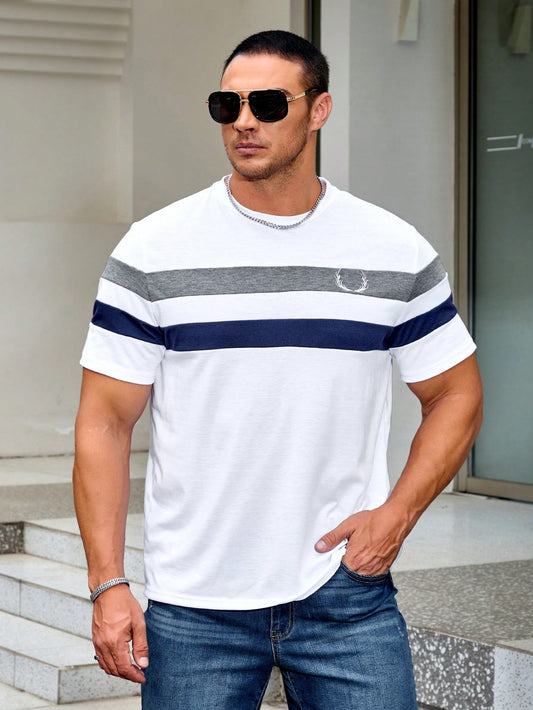 Men Plus Size Fashion Striped Short Sleeve T-Shirt