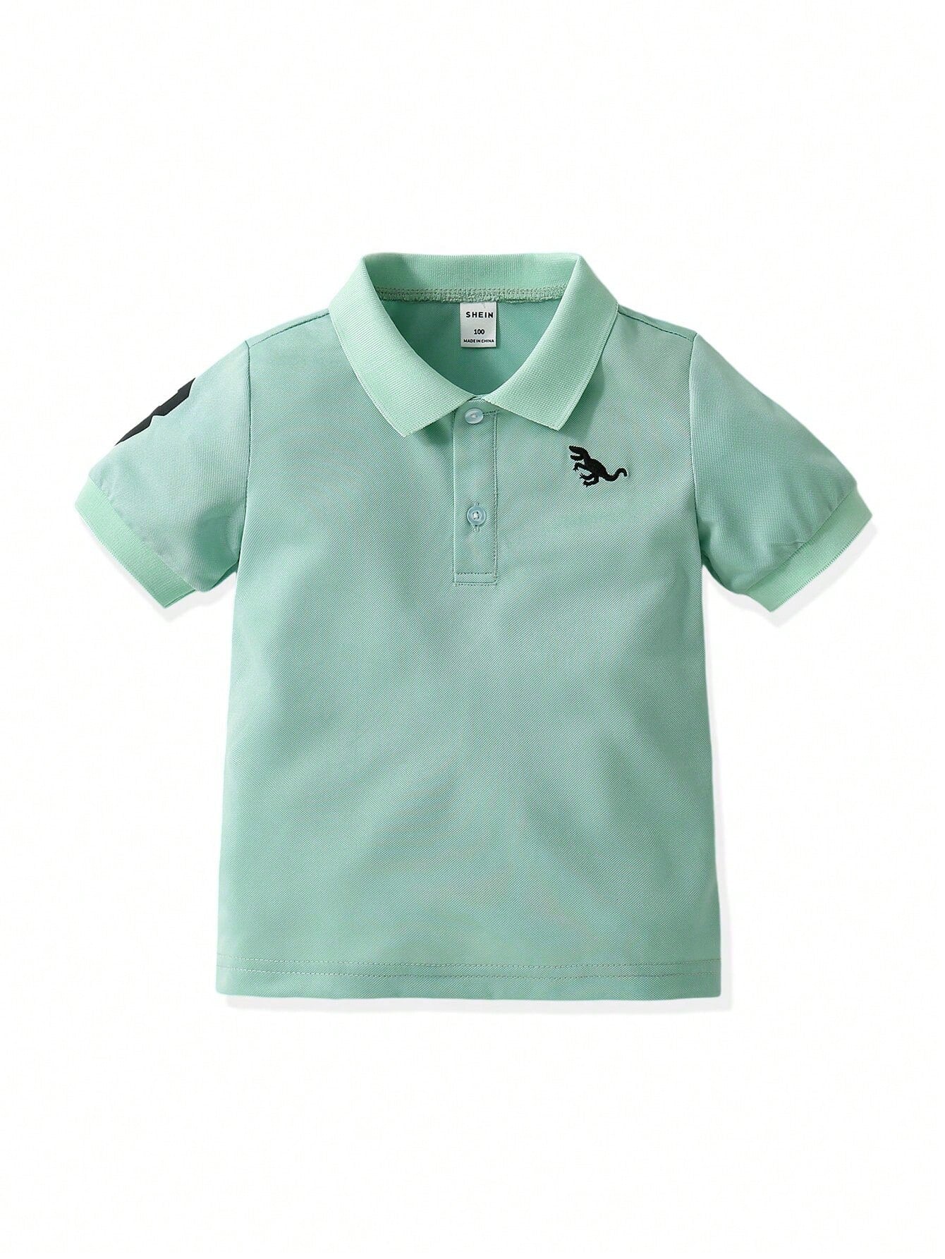 Young Boy Short Sleeve Embroidered Logo Polo Shirt, Casual Formal Gentleman's Outfit, Suitable For Sports And Outdoor