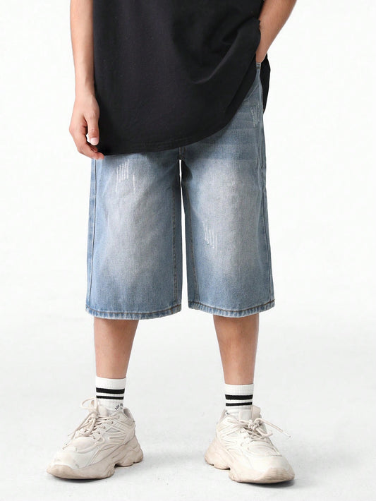 Tween Boy Fashionable Summer Casual Washed Denim Shorts