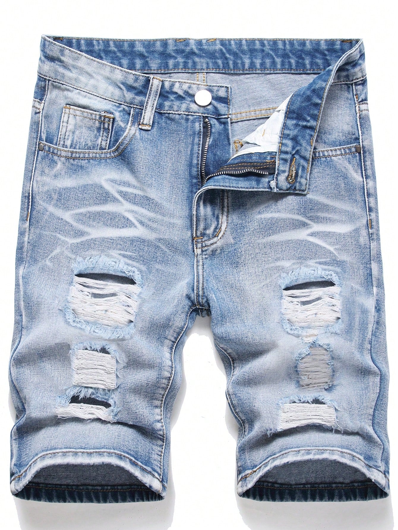 Tween Boy Blue And White Distressed Straight Leg Denim Shorts