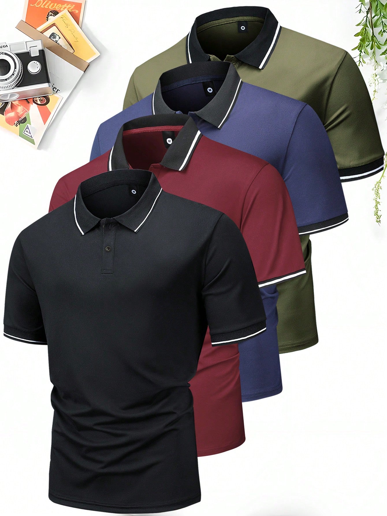 4pcs Colorful Men's Polo Shirts Set, Summer Short Sleeve Collared T-Shirt, Thin Paul Shirt, Solid Color, Versatile, Retro, Simple, Fashionable, Holiday, Outdoor, Casual Tops