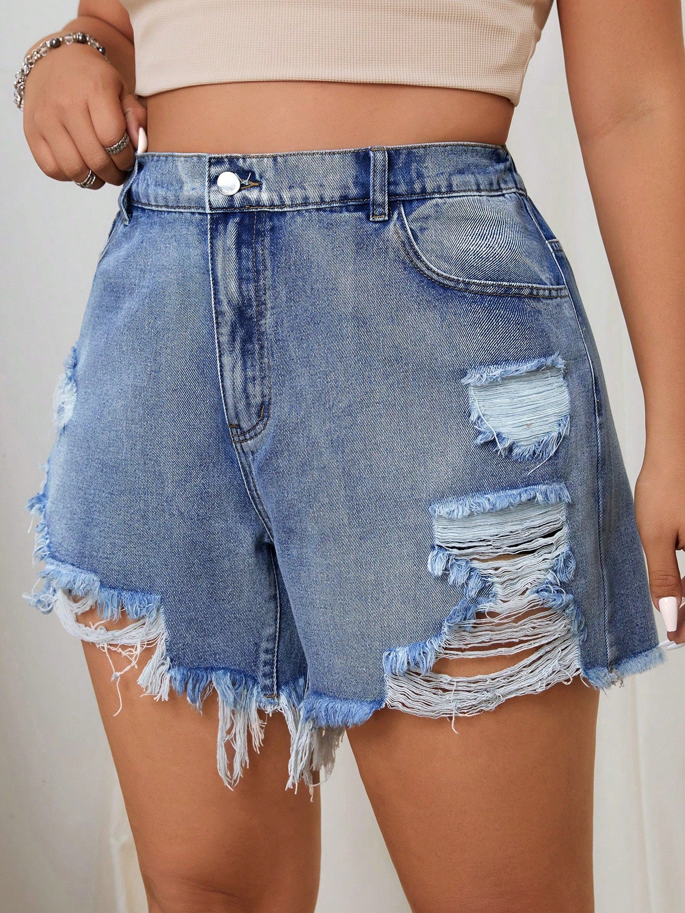 Plus Size Light Wash Ripped Sexy Denim Shorts