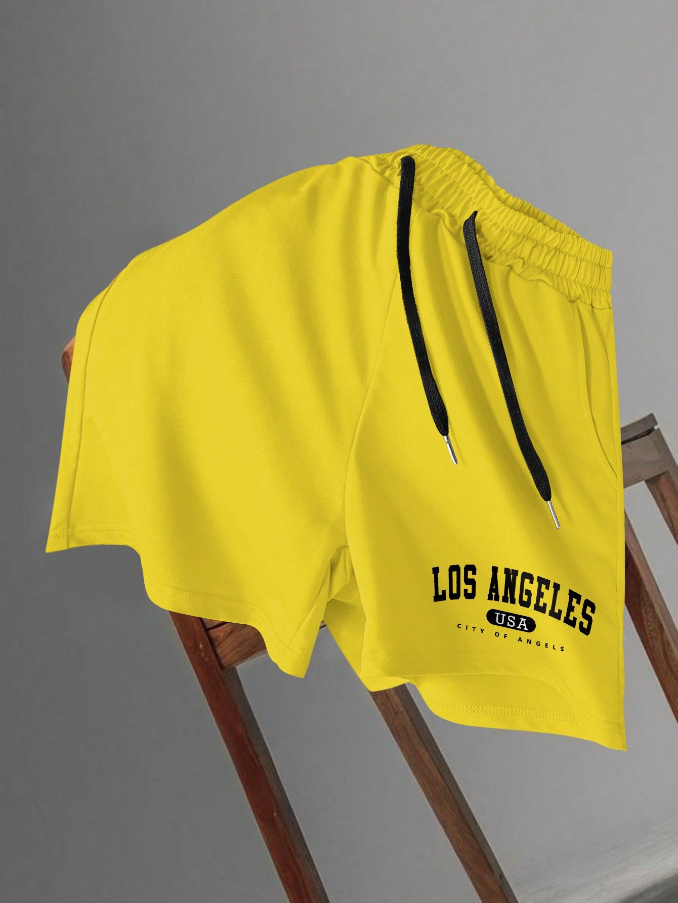 Men Letter Graphic Drawstring Waist Shorts Sweat Los Angeles Workout Dad And Me