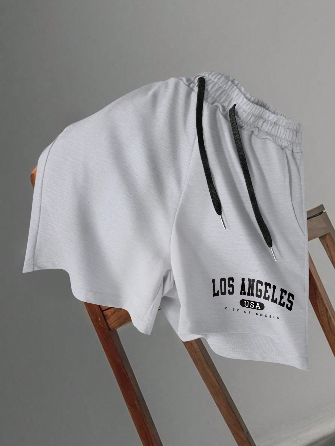 Men Letter Graphic Drawstring Waist Shorts Sweat Los Angeles Workout Dad And Me