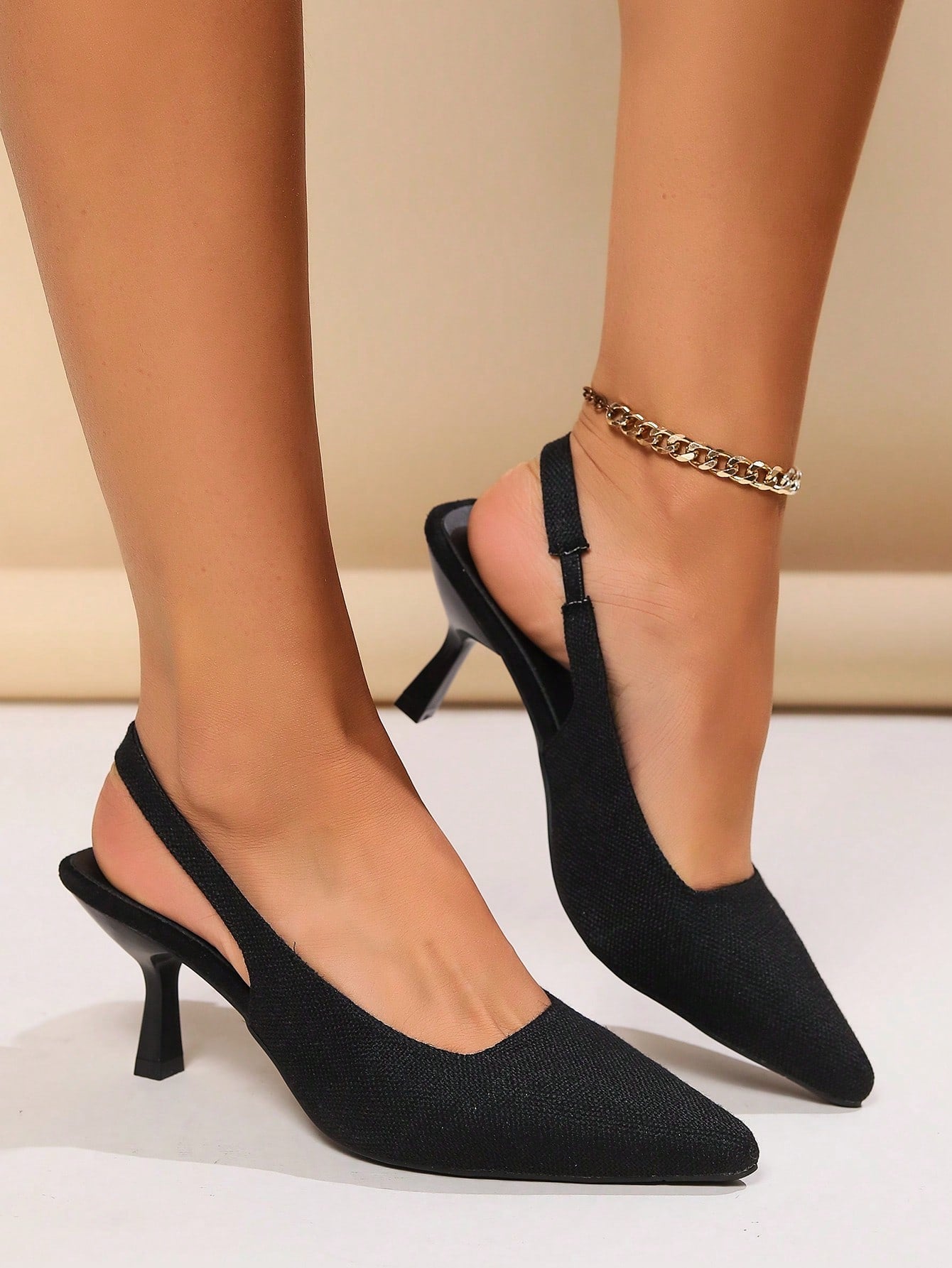 Women Minimalist Point Toe Stiletto Heeled Slingback Pumps, Elegant Outdoor Pumps