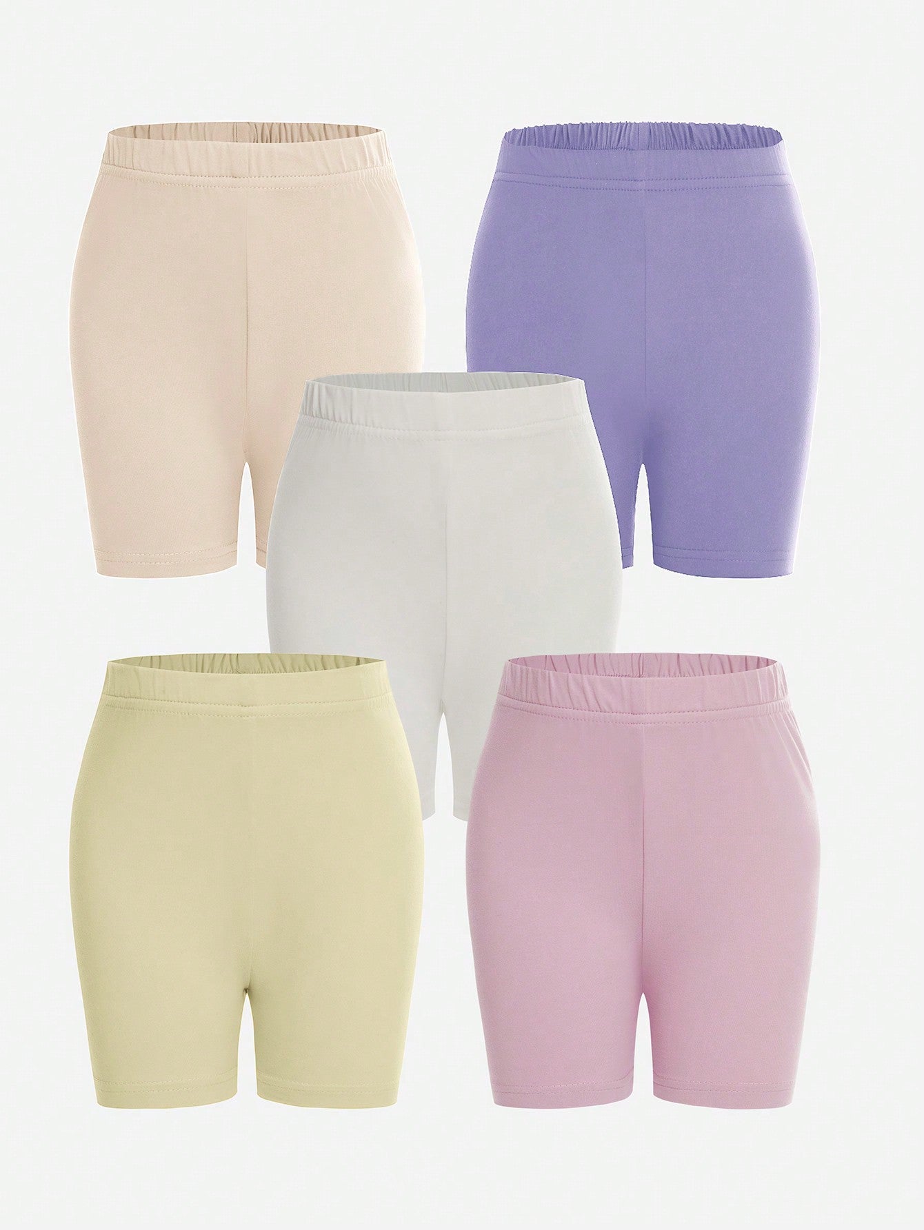 Young Girl Simple Multicolor Tight-Fit 5pcs Shorts Set For Sport, Yoga, Running