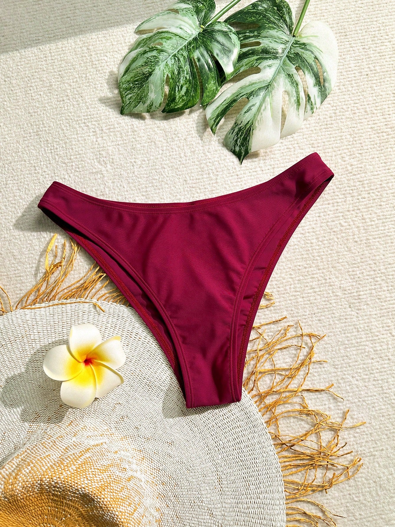 Swim Summer Beach Plain Ribbed Knit Bikini Bottom