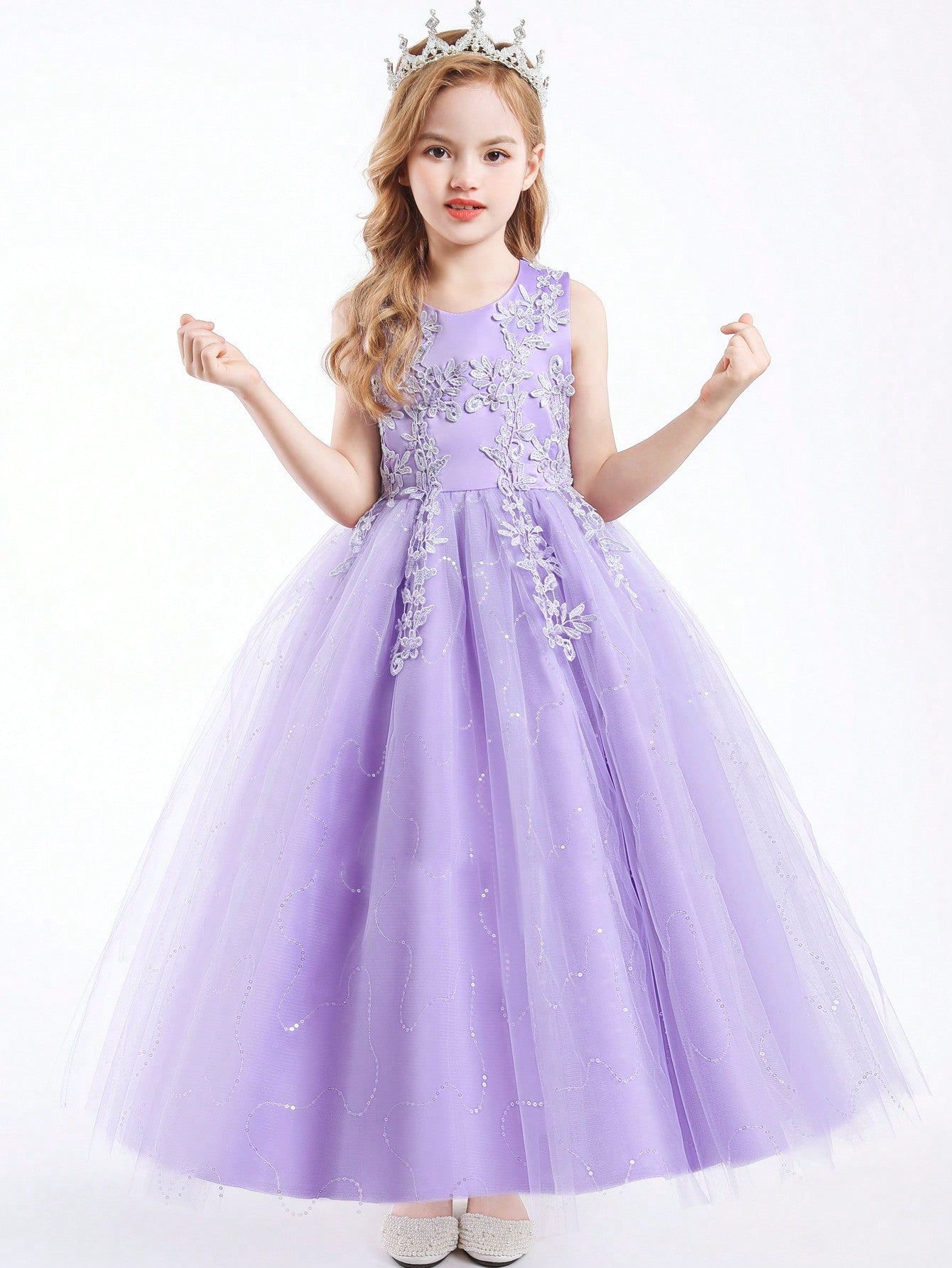 Tween Girl Elegant Embroidered Floral Puffy Princess Dress, Perfect For Wedding, Hostess, Party, Birthday Party