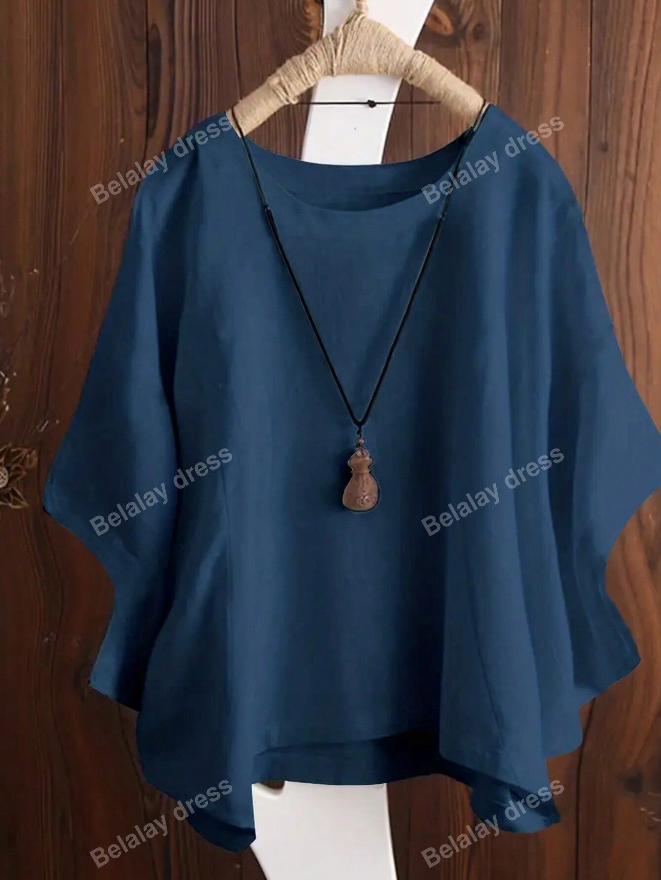 Vintage Solid Color Round Neck Batwing Sleeve Linen Women's Shirt