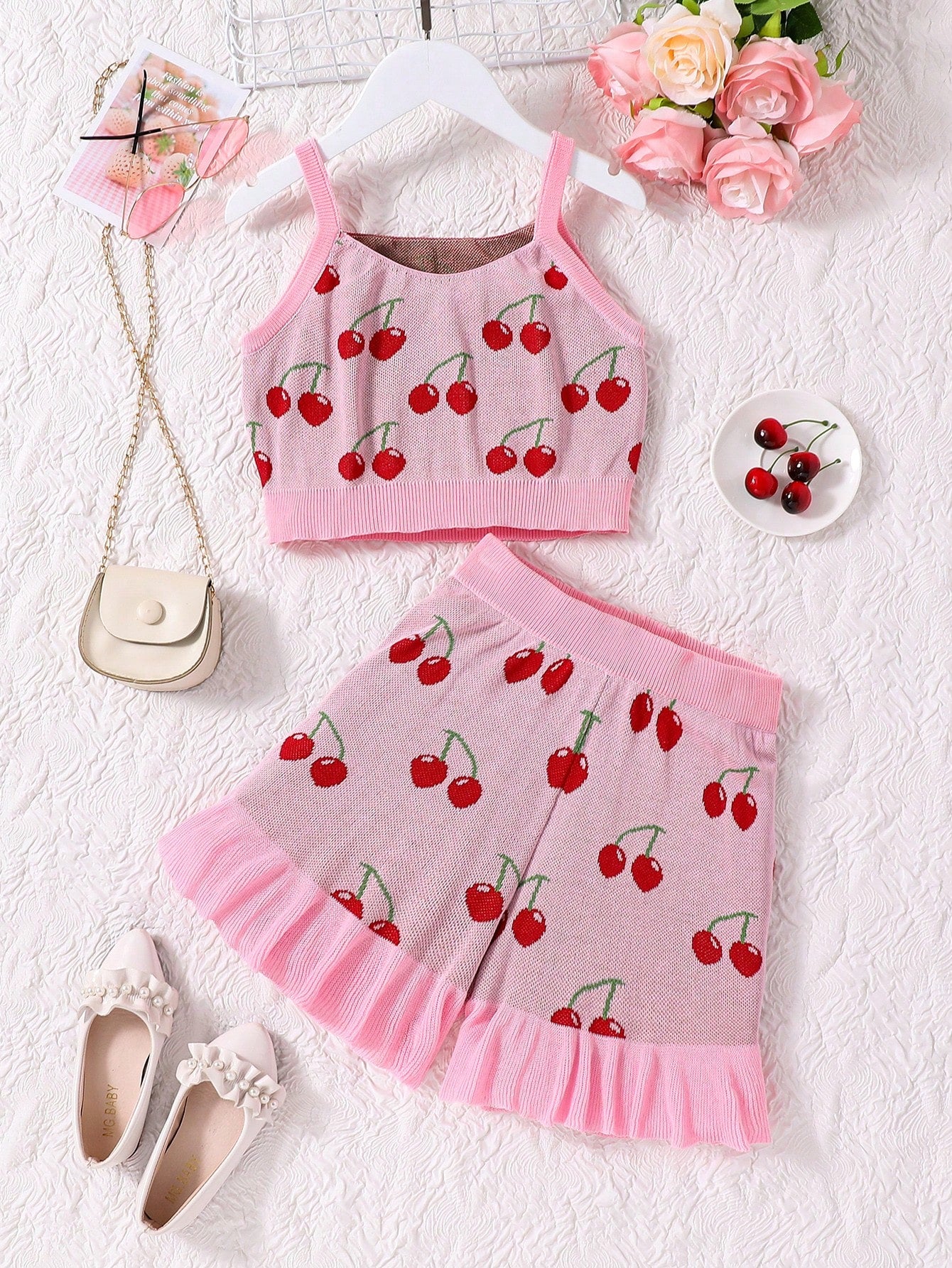 Tween Girl Cherry Cute Ladies Pink Sweet Desire Knitted Co-Ord Set