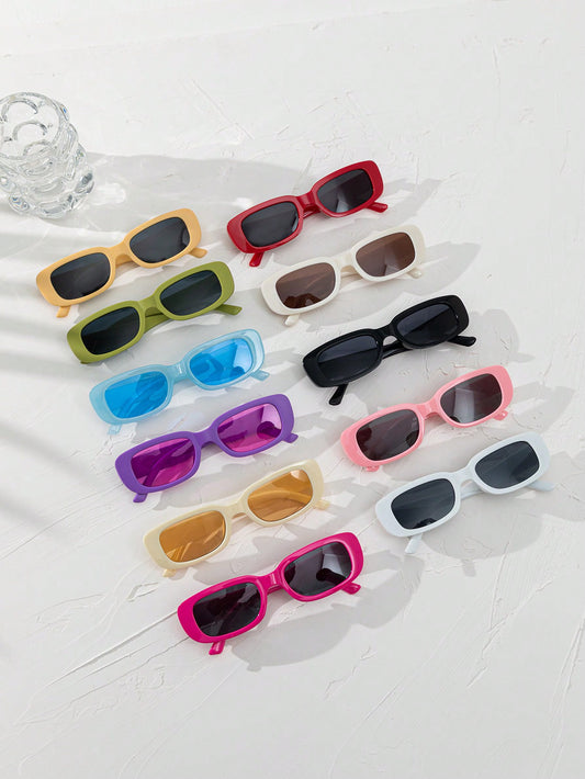 11 Pairs Of European And American Cool Square Frame Sunglasses, Fashionable And Decorative, Suitable For Teenagers To Wear, Random Colors