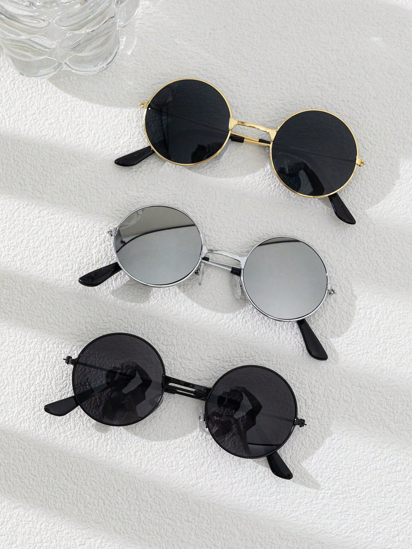 3pcs Vintage Fashion Round Metal Frame Kids Sunglasses