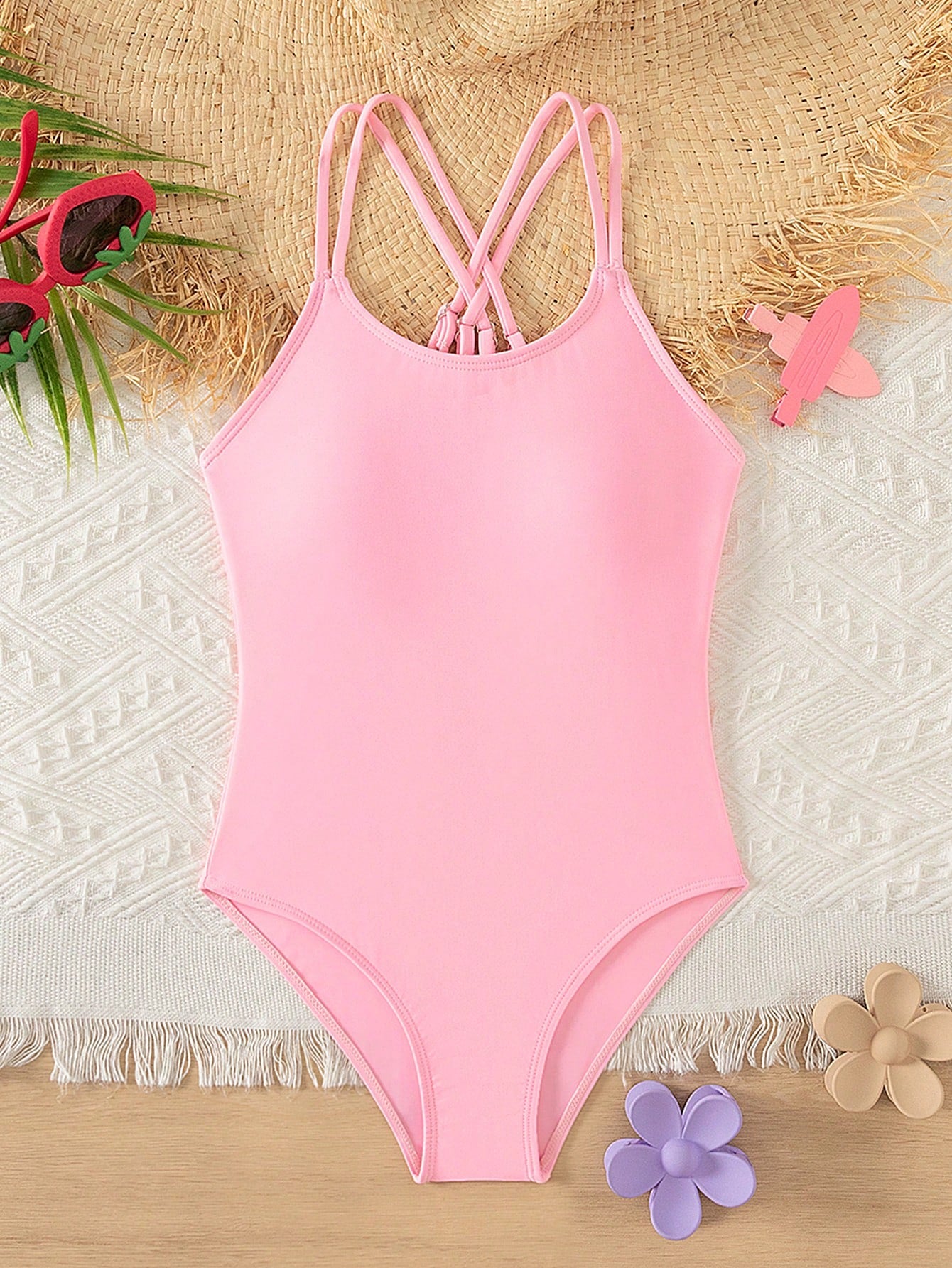 Tween Girls' Casual One Piece Swimsuit With Double Shoulder Straps, Bathing Suit Beach Outfit Summer Vacation