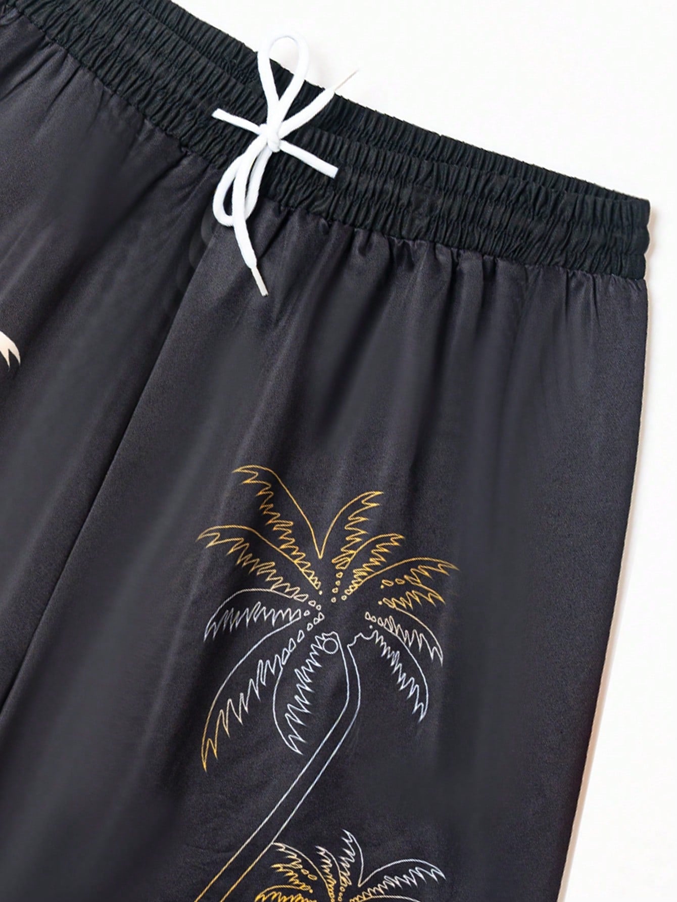 Teen Boys' Medium Length Swim Trunks, Black Beach Shorts With Quick-Dry &amp; Adjustable Waist String, Cool &amp; Casual Golden Sunset And Coconut Tree Prin