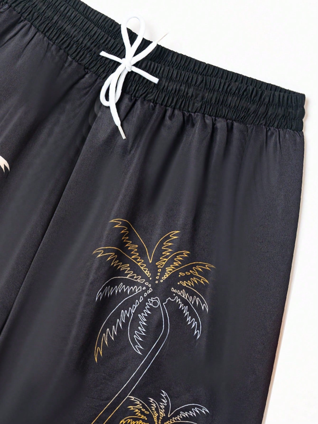 Teen Boys' Medium Length Swim Trunks, Black Beach Shorts With Quick-Dry & Adjustable Waist String, Cool & Casual Golden Sunset And Coconut Tree Prin