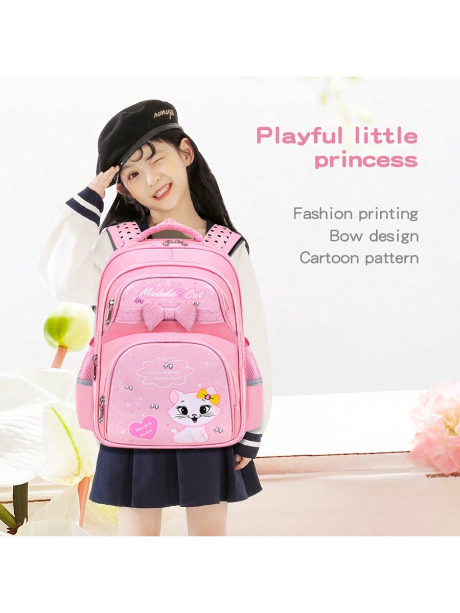 New Children's Schoolbag For Elementary School Students Girls 1,2,3,4,5,6 Grades 6-12 Years Old Net Red Cute Kitten Waterproof Lightweight Girls Girls Shoulder Bag