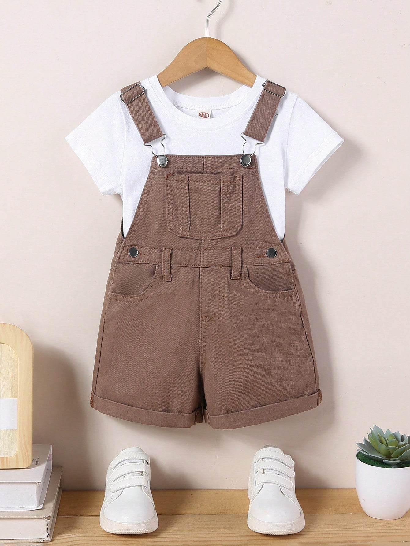 Young Boy Casual Vacation Style Solid Denim Overall Romper