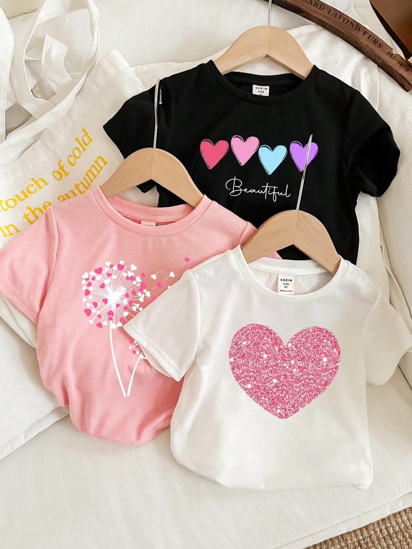 Tween Girl Set Of 3 Casual And Simple Cartoon Flower And Butterfly Pattern T-Shirts, Suitable For Summer