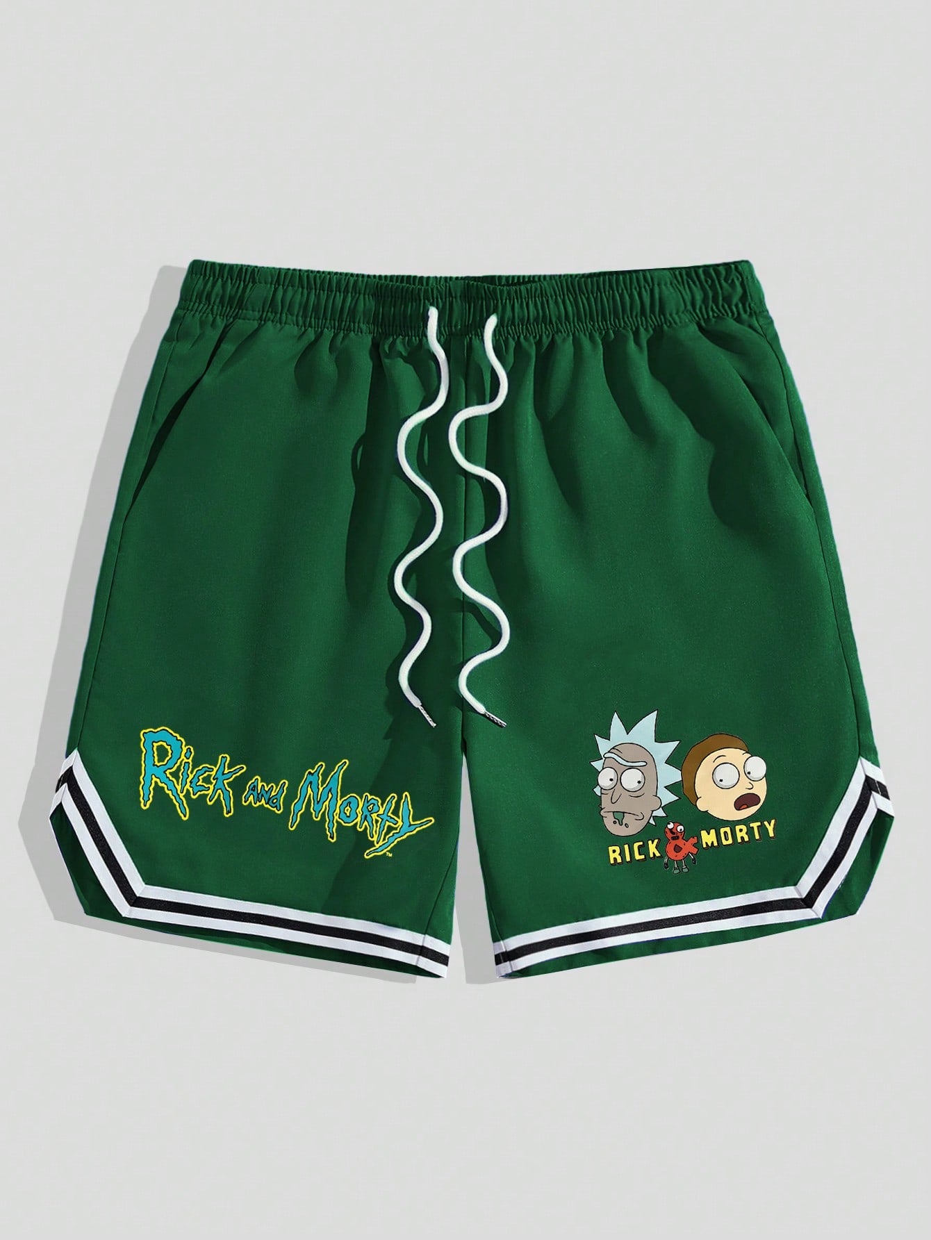 Rick and Morty | Men Cartoon & Letter Graphic Striped Trim Drawstring Waist Shorts