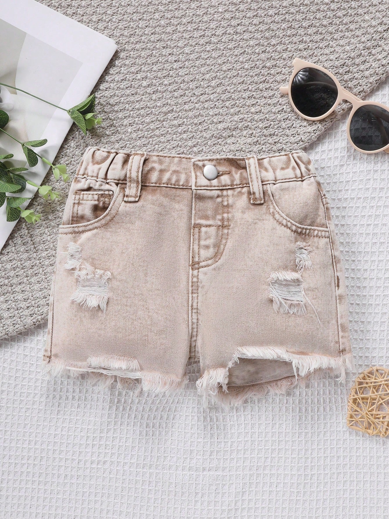 Young Girls' Distressed Frayed Hem Denim Shorts