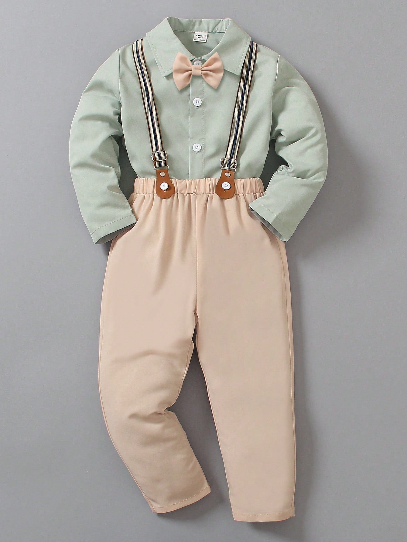 Young Boy Gentlemen's Long Sleeve Shirt + Suspenders Pants Formal Suit Set For Birthday Party, Evening Event, Wedding Season