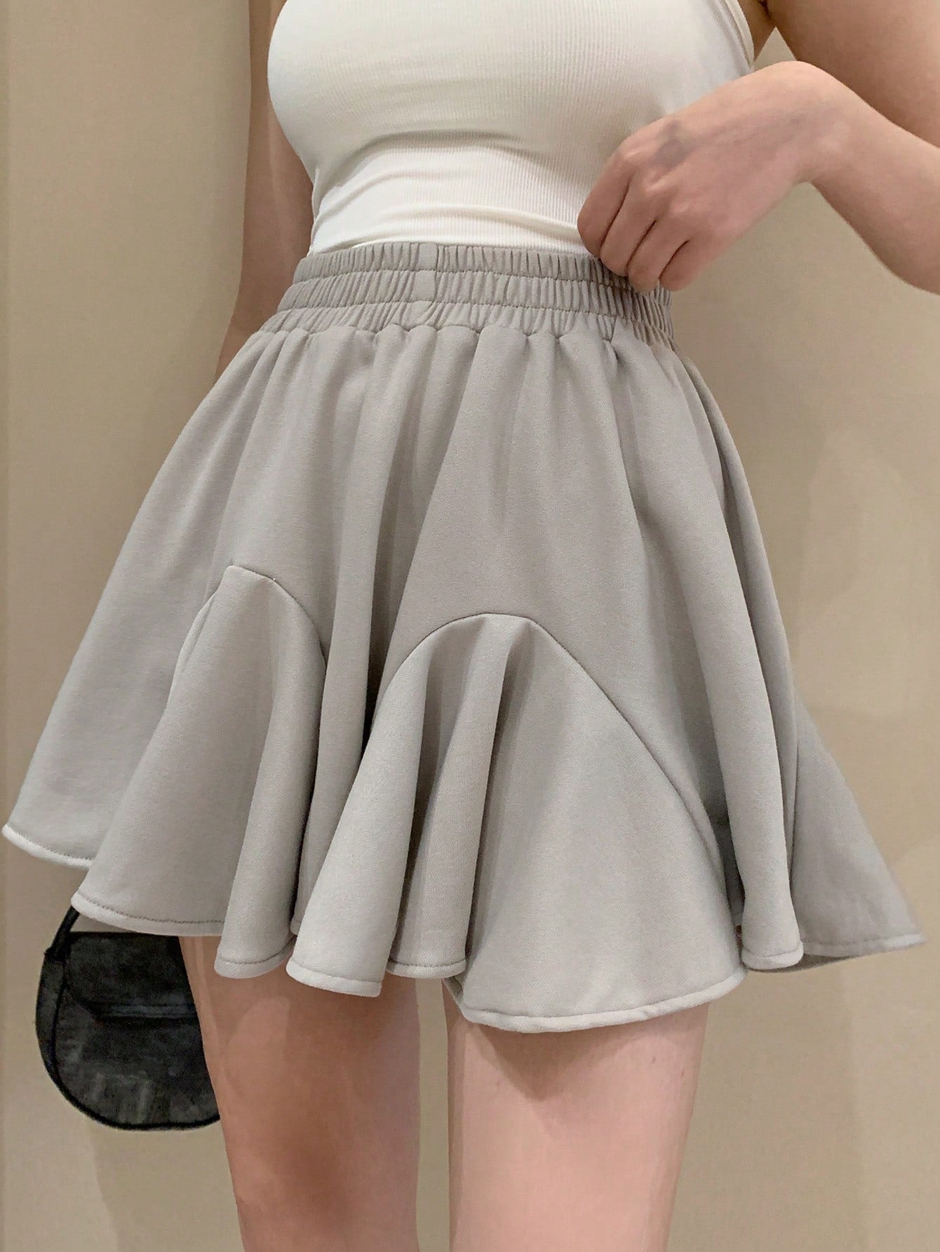 Women's Solid Color Casual Elastic Waistband Woolen Skirt, Knee Length, No Lining/No Velvet