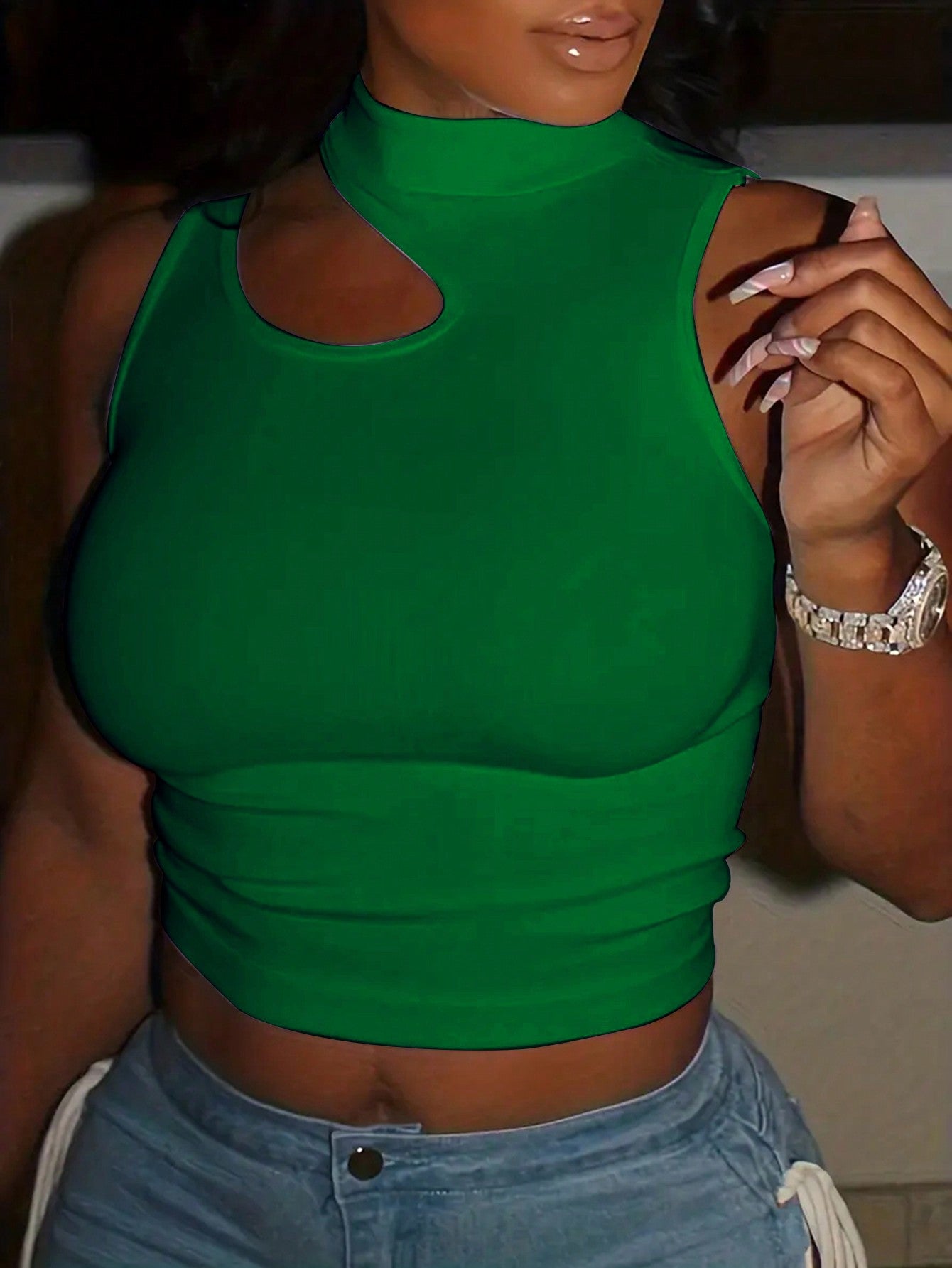 Women's Shoulder Crop Top With Cut-Out Detailing