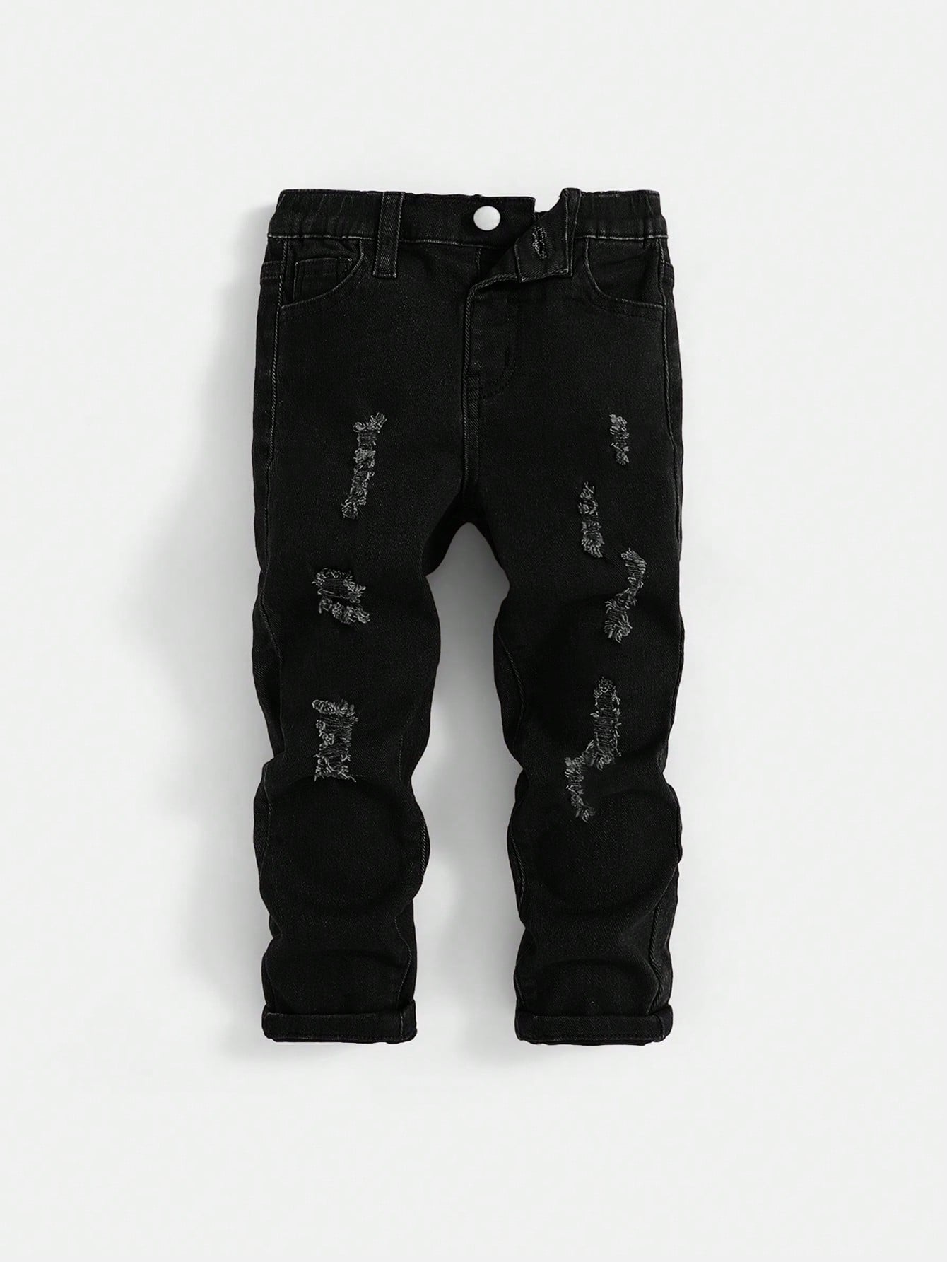 Young Boy Casual Straight Leg Distressed Jeans