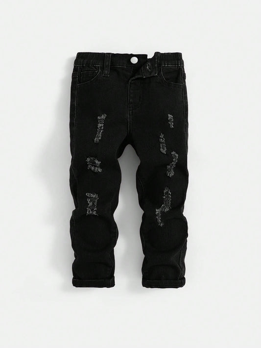 Young Boy Casual Straight Leg Distressed Jeans