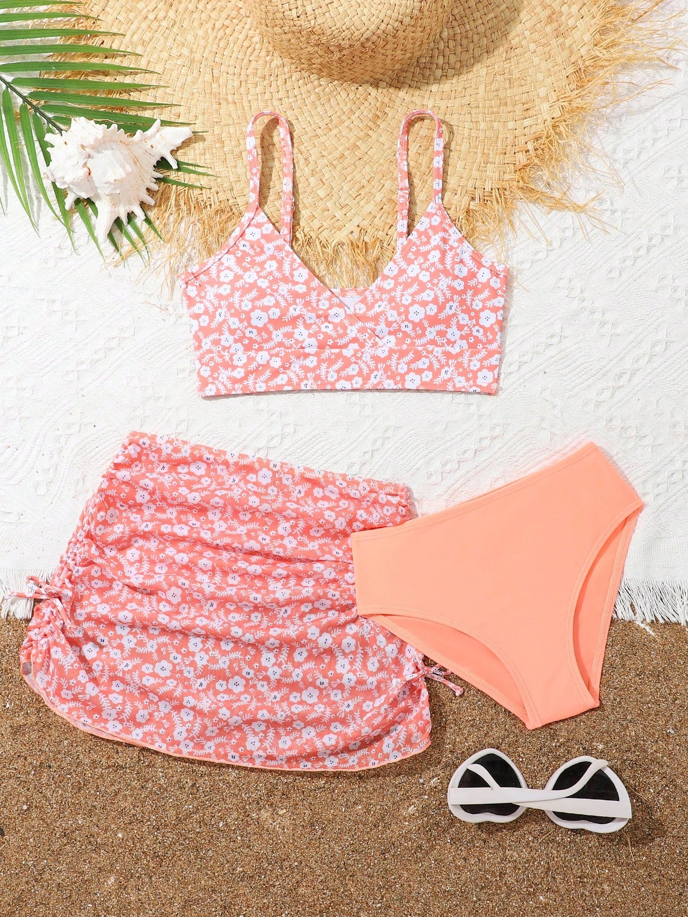 3pcs/Set Tween Girl Random Ditsy Floral Bikini Set Summer Beach