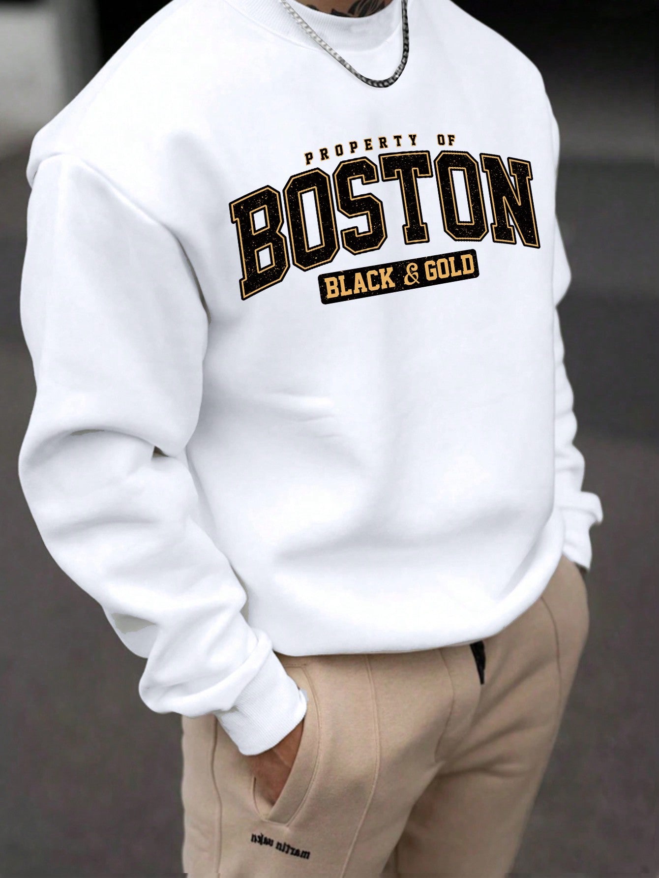 Men's Boston Printed Round Neck Sweatshirt