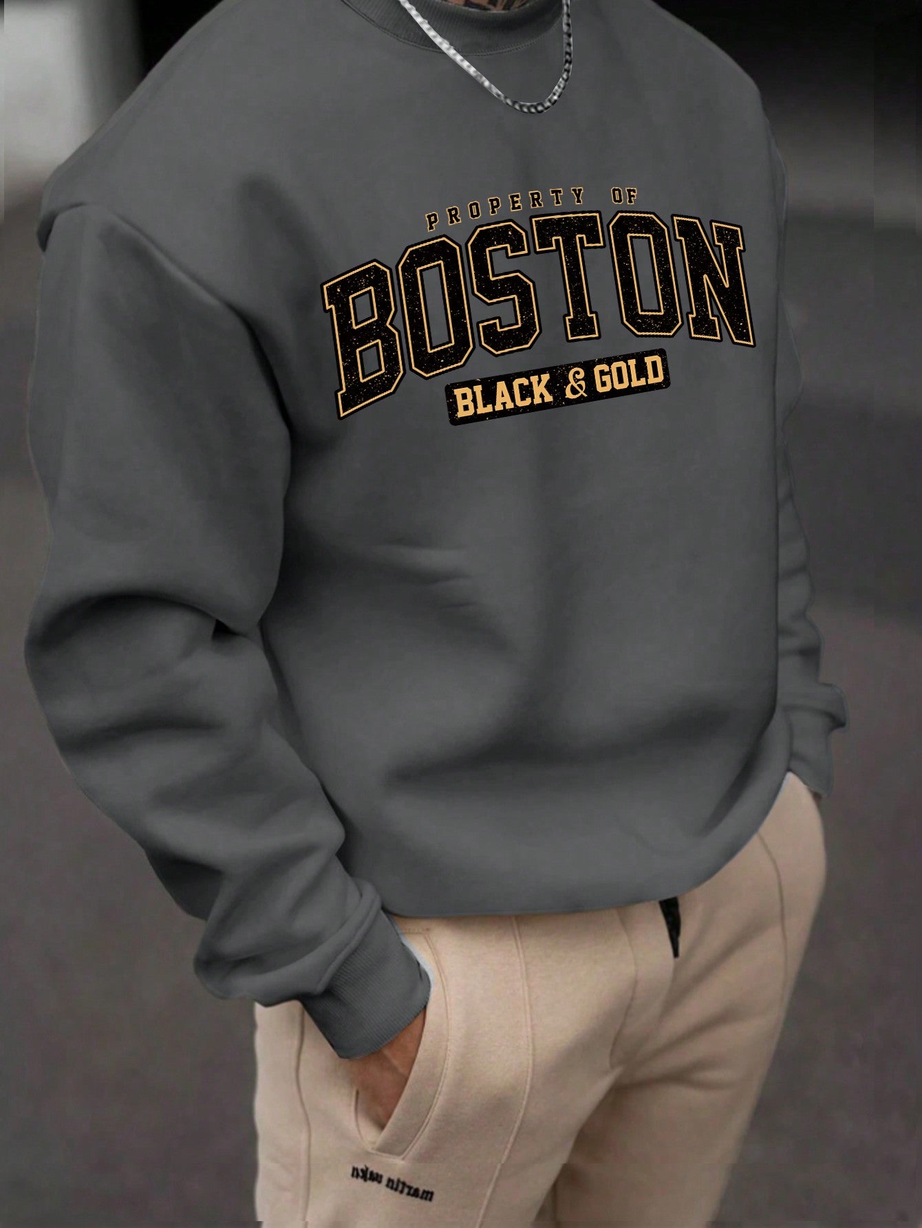 Men's Boston Printed Round Neck Sweatshirt