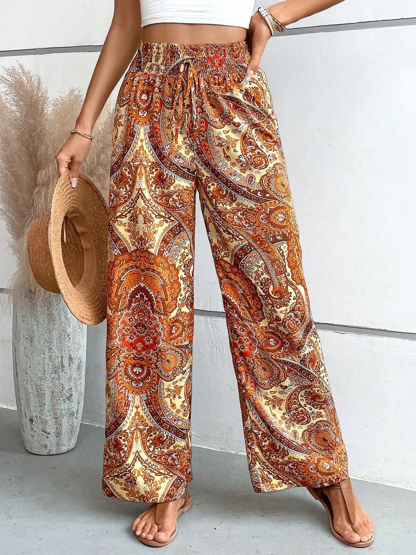 Solid Color Straight Leg High-Waisted Casual Pants Ideal For Vacation And Leisure