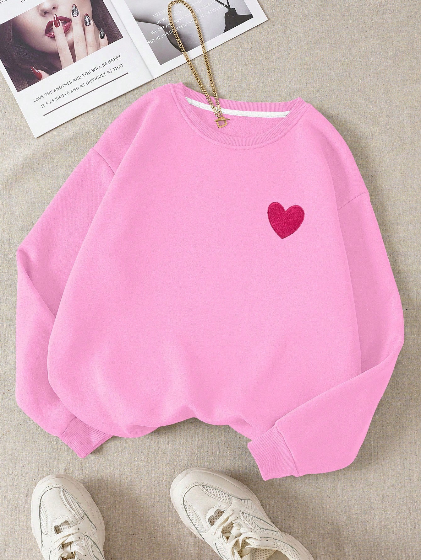 Heart Print Thermal Lined Sweatshirt