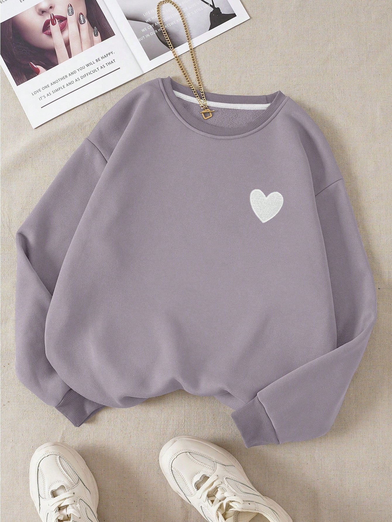 Heart Print Thermal Lined Sweatshirt