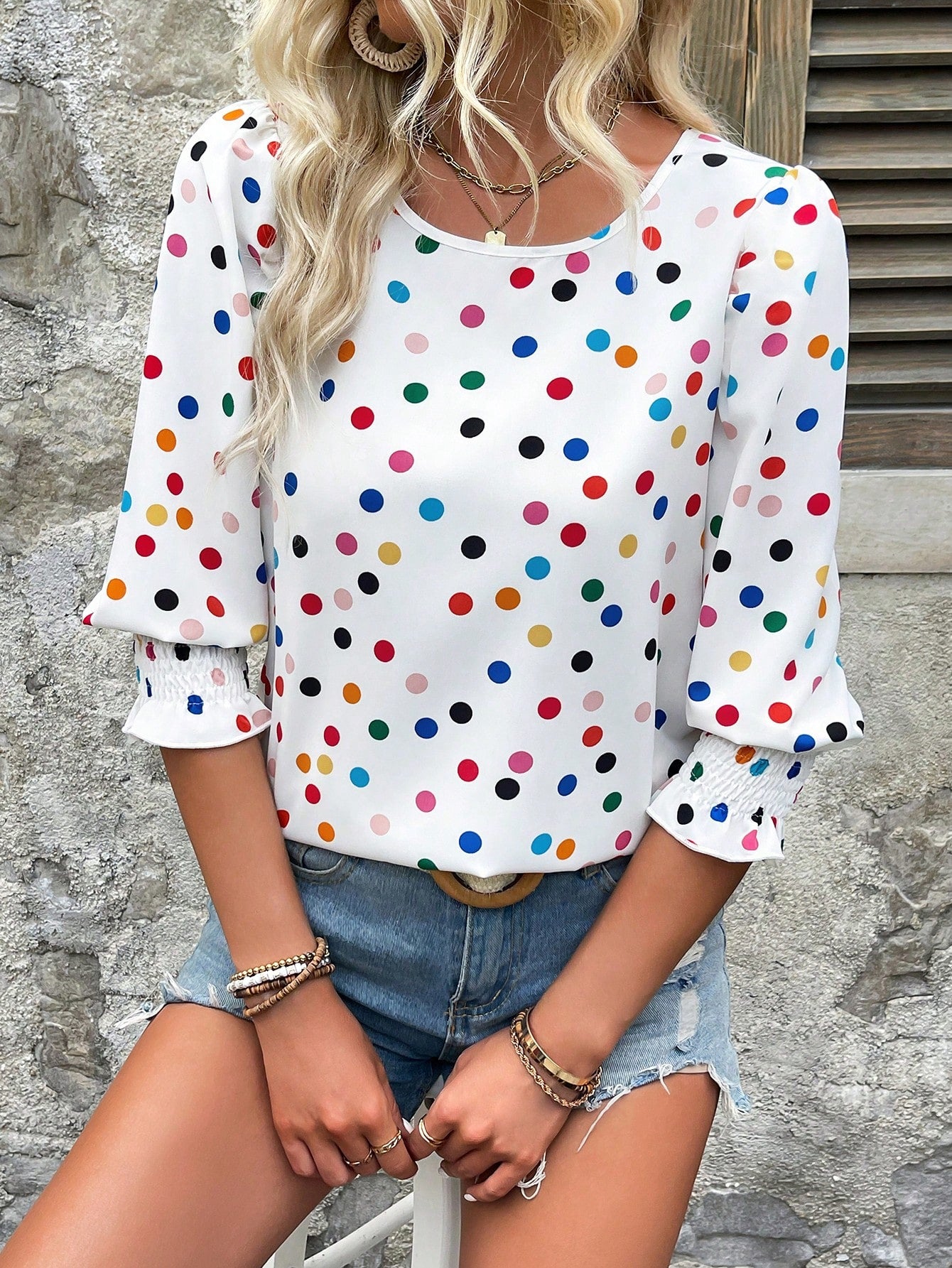 Casual Short Sleeve Round Neck Shirt With Ditsy Floral Print And Random Cut Pattern For Summer