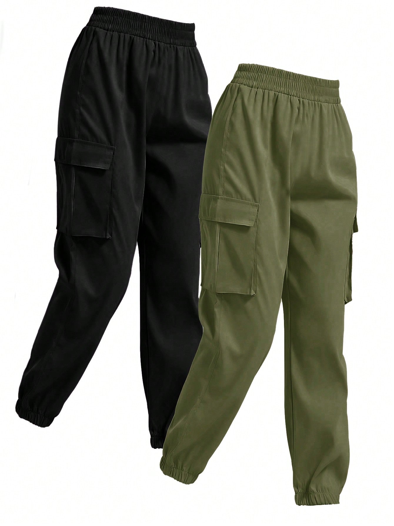 2pcs Elastic Waist Flip Pocket Jogger Cargo Pants