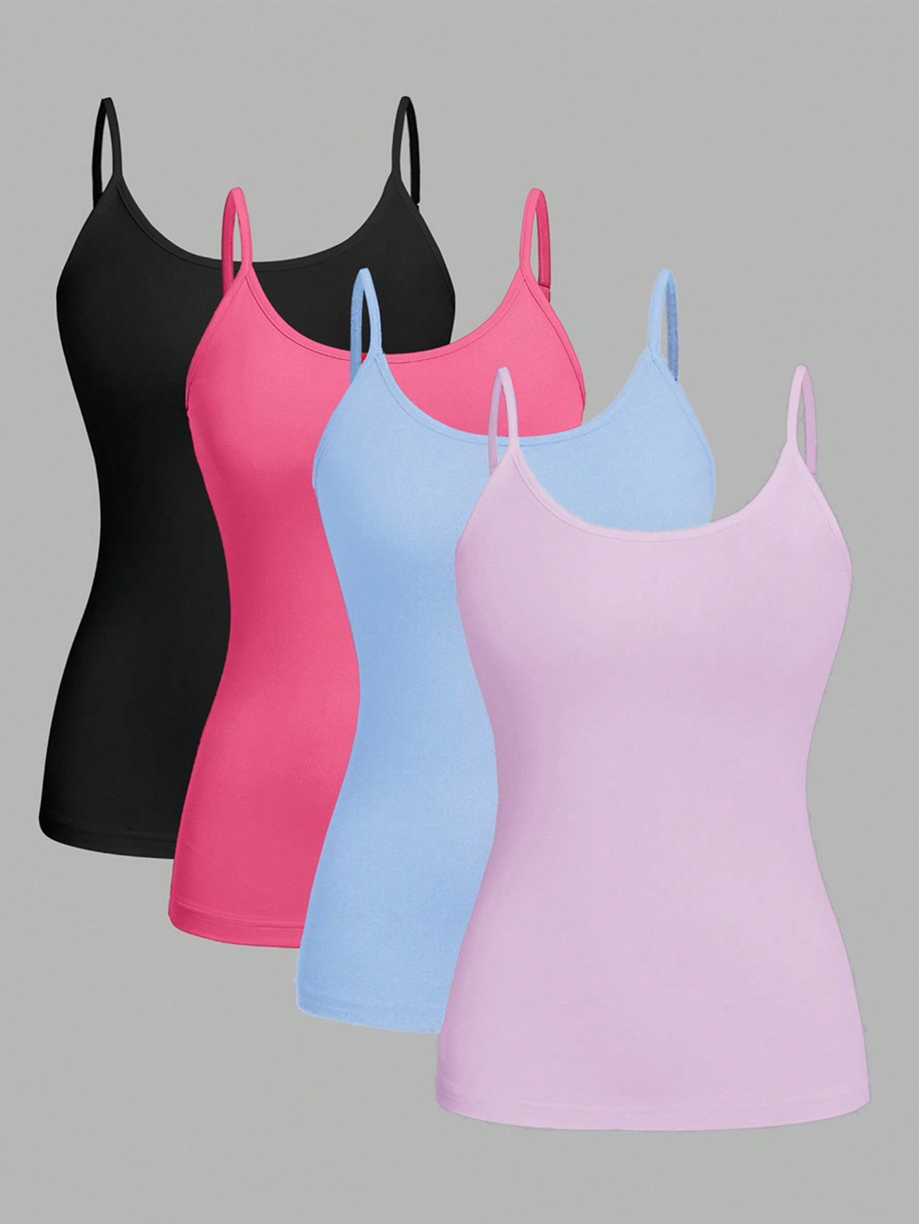 4pcs Casual All-Match Tank Tops Set For Women, Slim Fit, Suitable For Summer