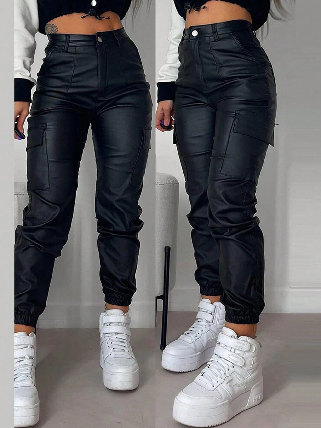 Solid Color Elastic Cuff Work Pants