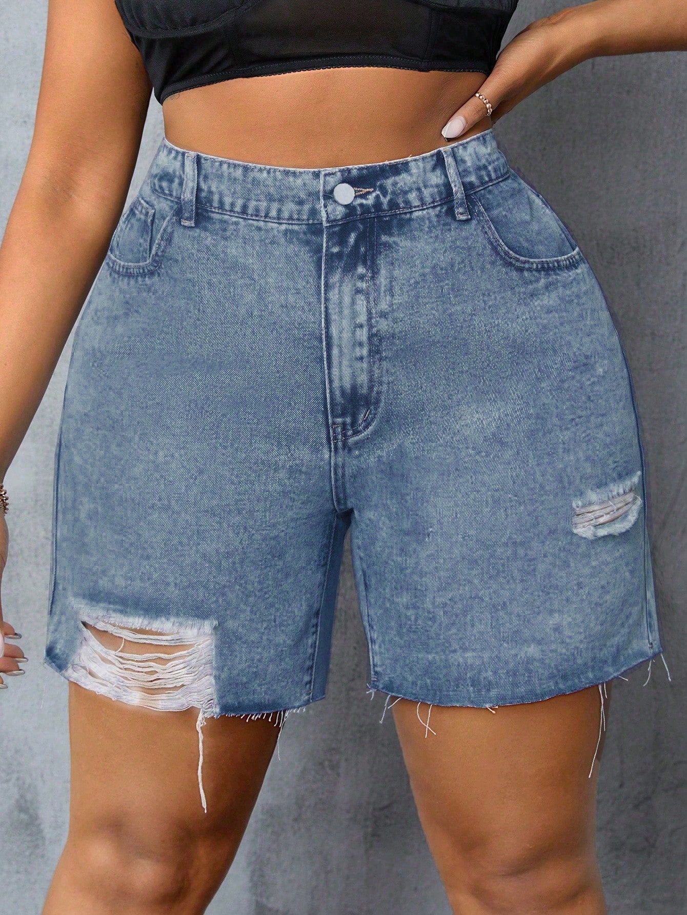 Plus Size Ripped Raw Edge Denim Shorts