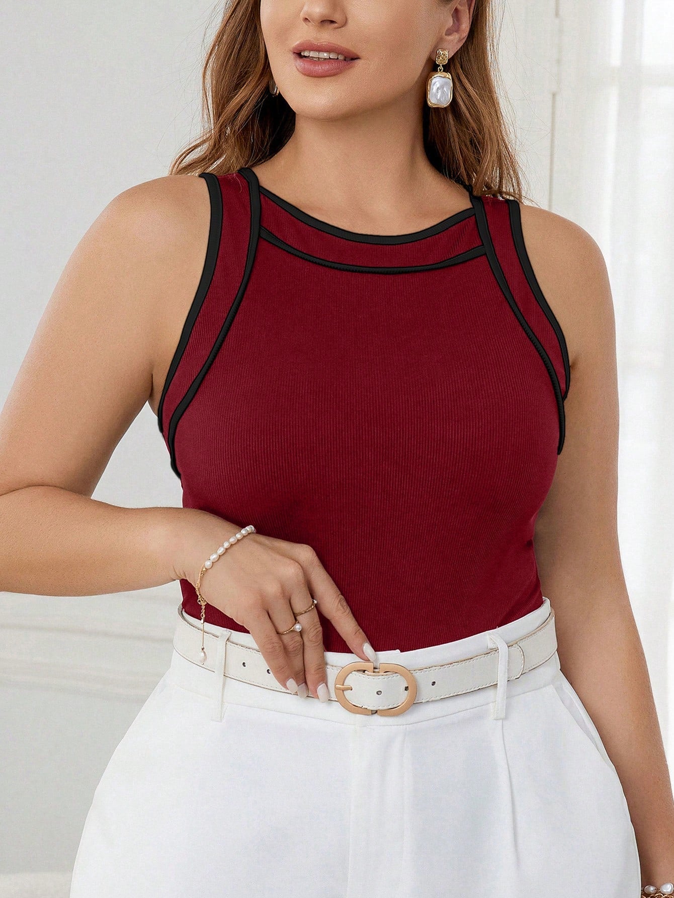 Plus Size Colorblock Cami Top With Border