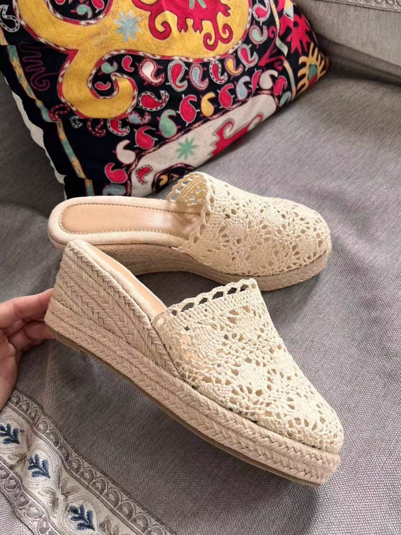 Women High-Heeled Wedge Sandals With Grass Woven Straps, Fashionable Fisherman Slippers With Strap