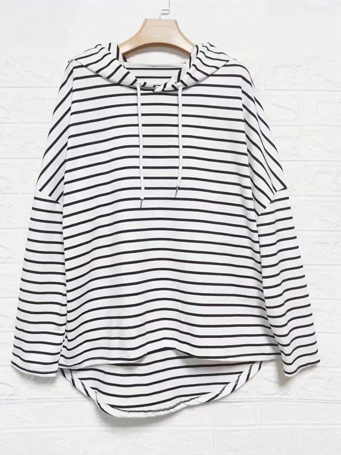 Women Plus Size Striped Drop Shoulder Long Sleeve Loose Fit Hoodie For Spring And Autumn