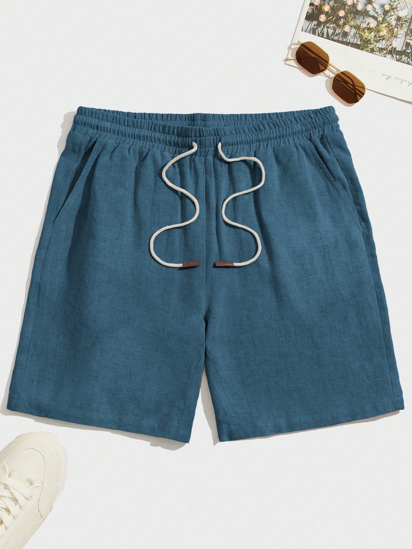 Men's Solid Color Weave Drawstring Grey Shorts