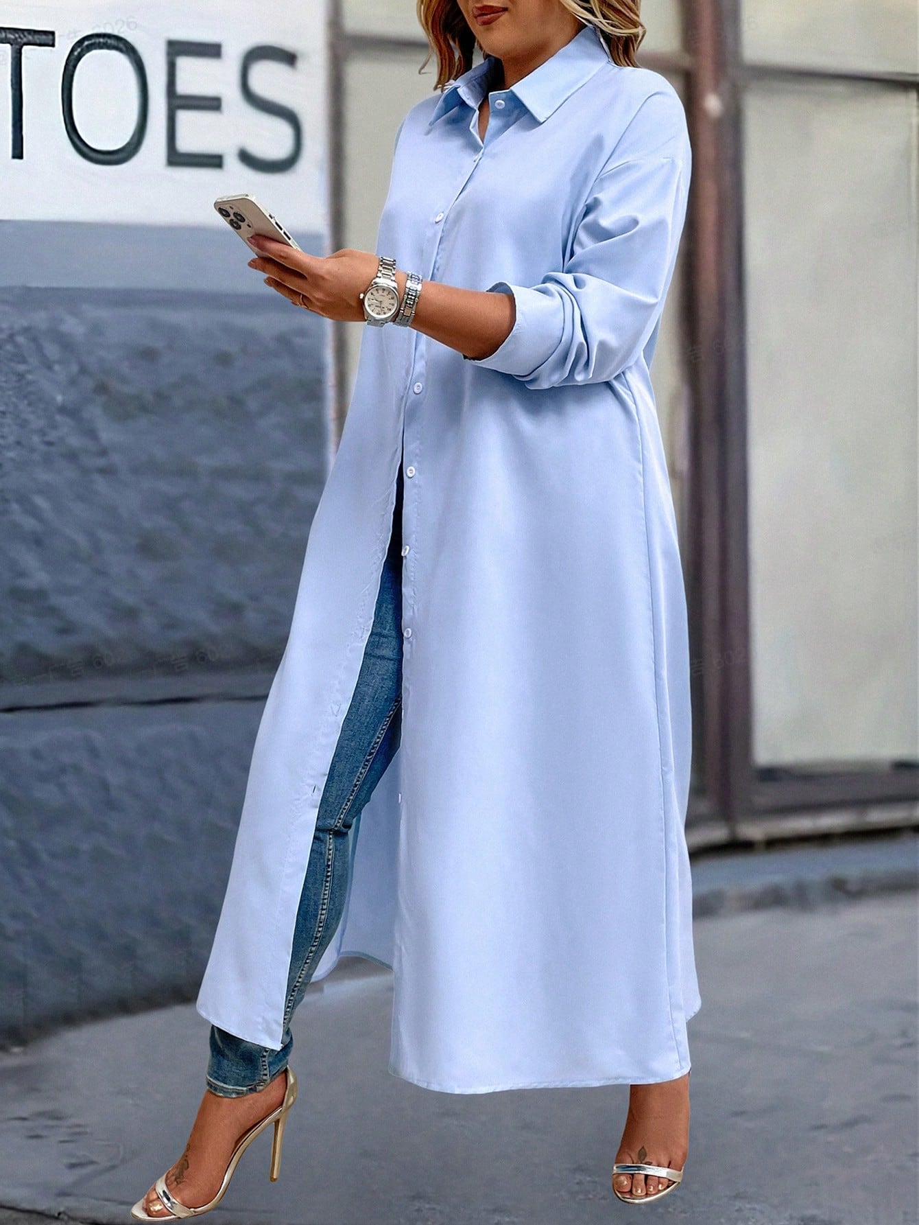 Plus Size Women's Solid Color Long Shirt Dress