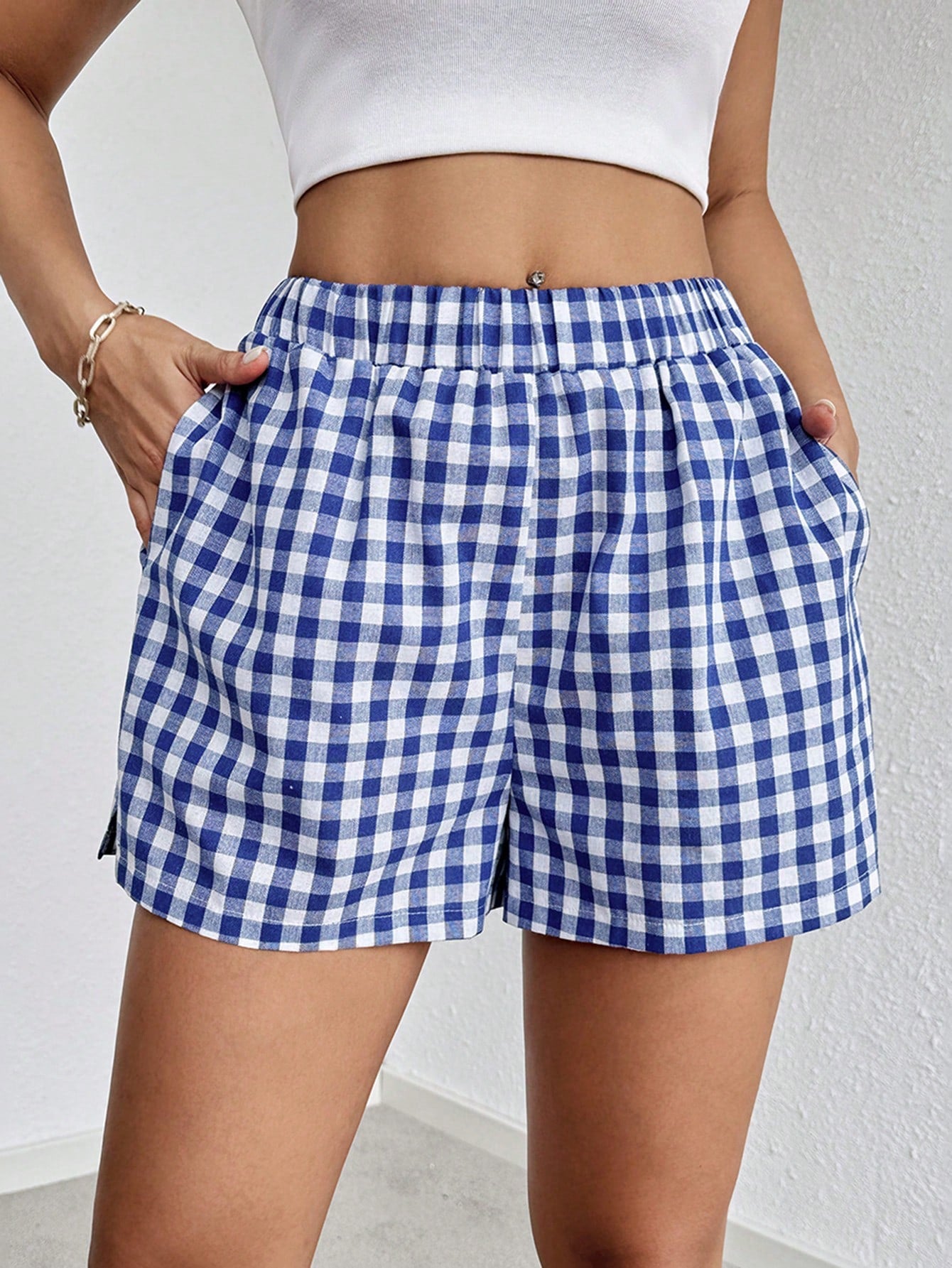 Striped Print Elastic Waist Shorts